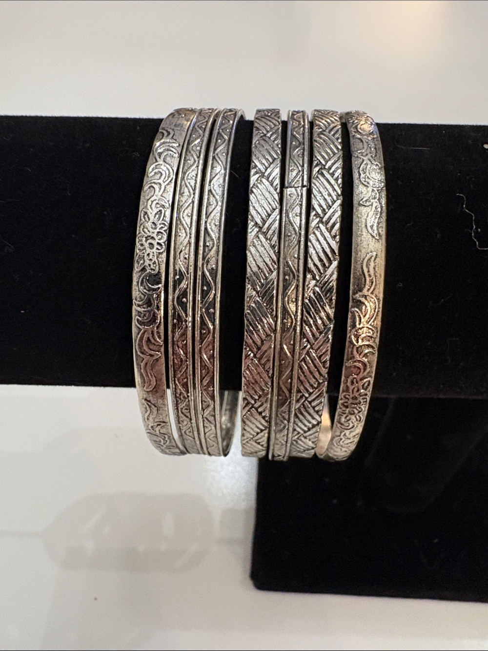Stamped Silver-Tone Women’s Bangle Bracelet Set - 7 Bangles